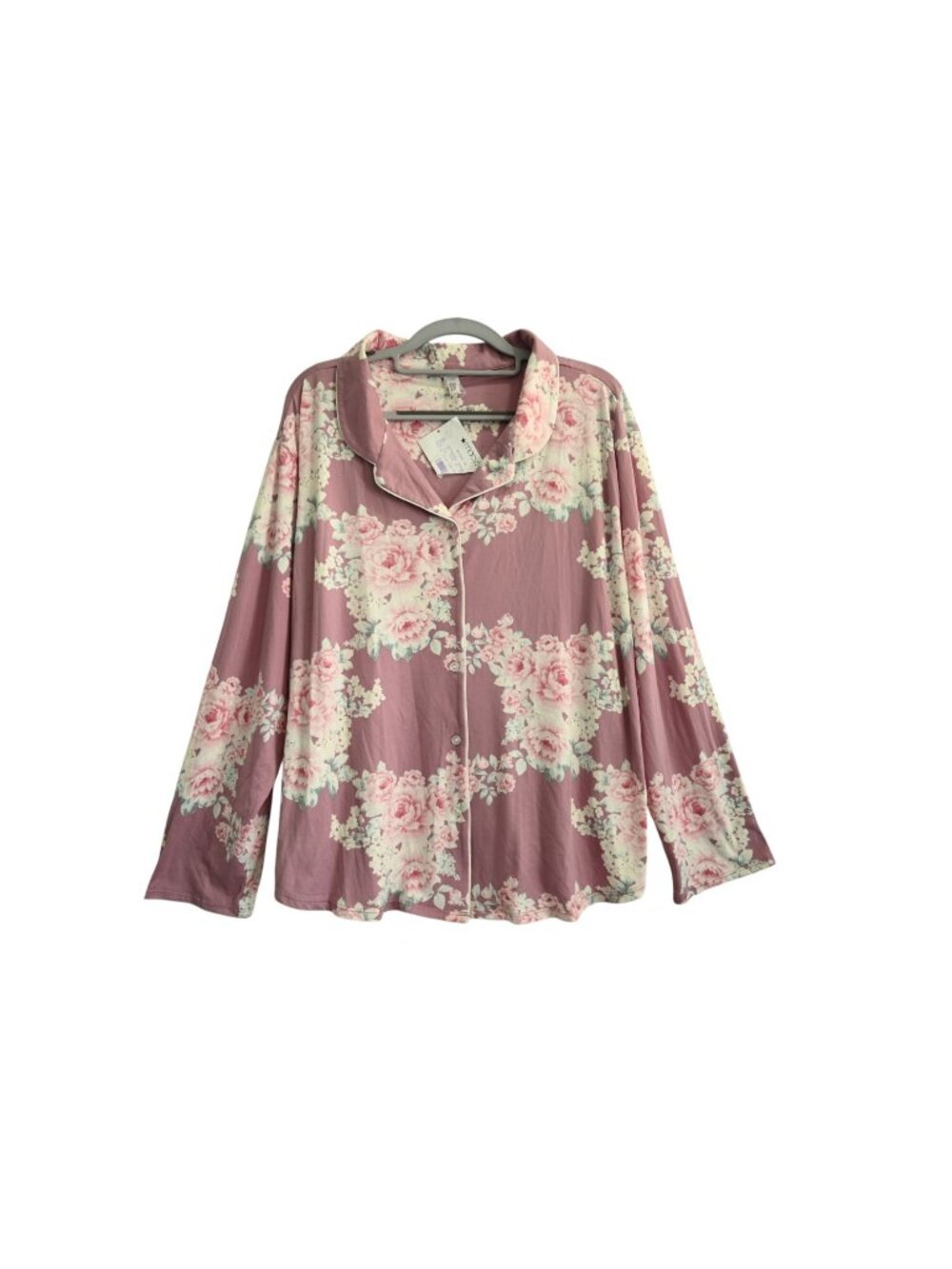 NWOT Flora By Flora Nikrooz Long Sleeve Button Up Pajama Shirt Sz XL Pink Floral